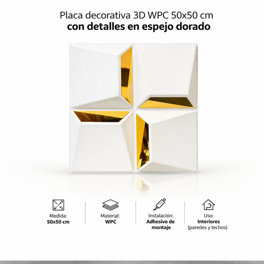 🧱 Placa Decorativa 3D WPC 50x50 cm con detalles en espejo