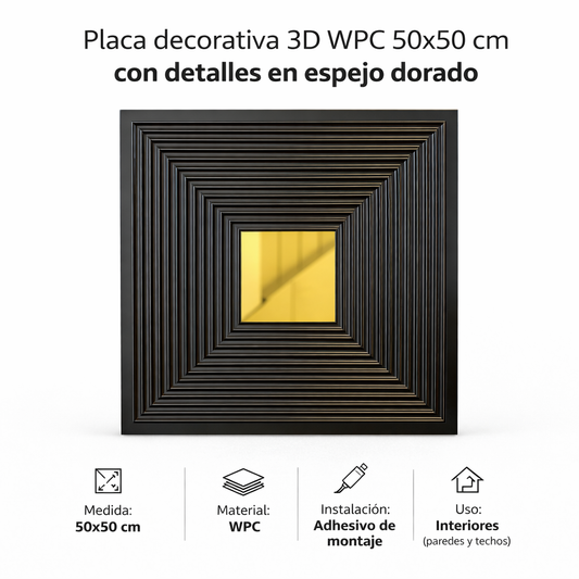 🧱 Placa Decorativa 3D WPC 50x50 cm con detalles en espejo