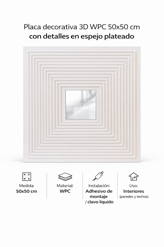 🧱 Placa Decorativa 3D WPC 50x50 cm con detalles en espejo