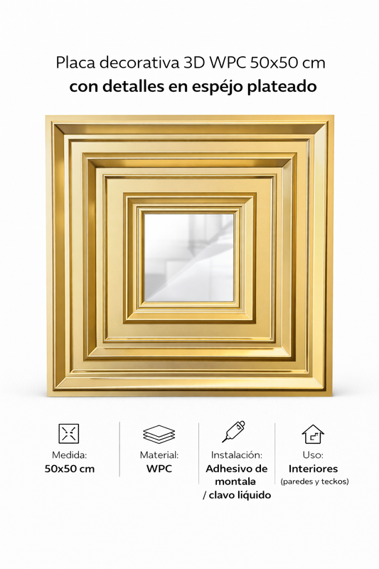 🧱 Placa Decorativa 3D WPC 50x50 cm con detalles en espejo