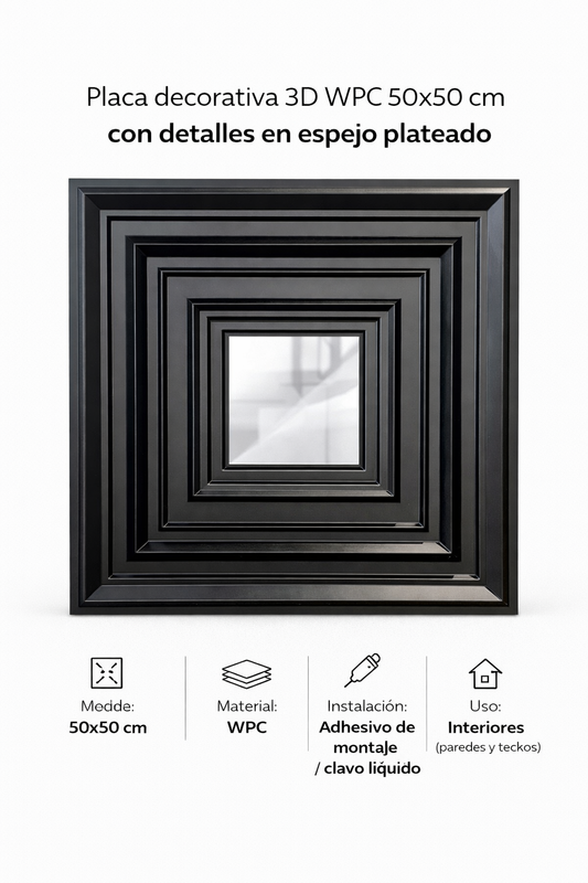 🧱 Placa Decorativa 3D WPC 50x50 cm con detalles en espejo
